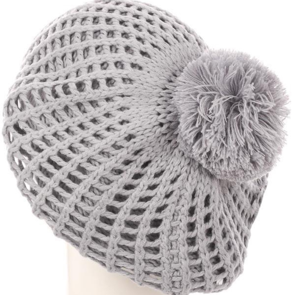 Gray Knit Pom Beanie